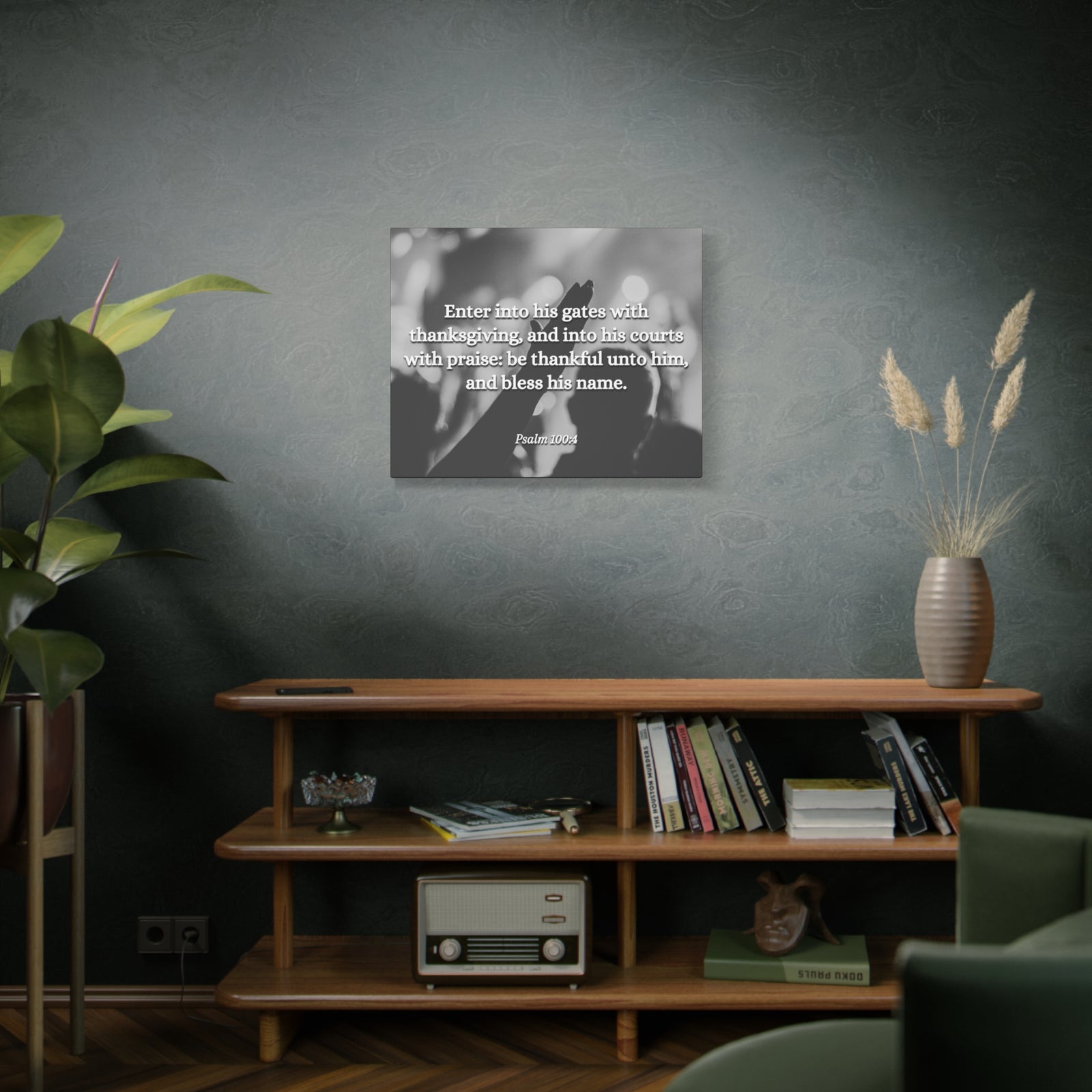 Scripture Canvas Bless His Name Psalms 100:4 Christian Wall Art Bible Verse Print Ready to Hang-Express Your Love Gifts