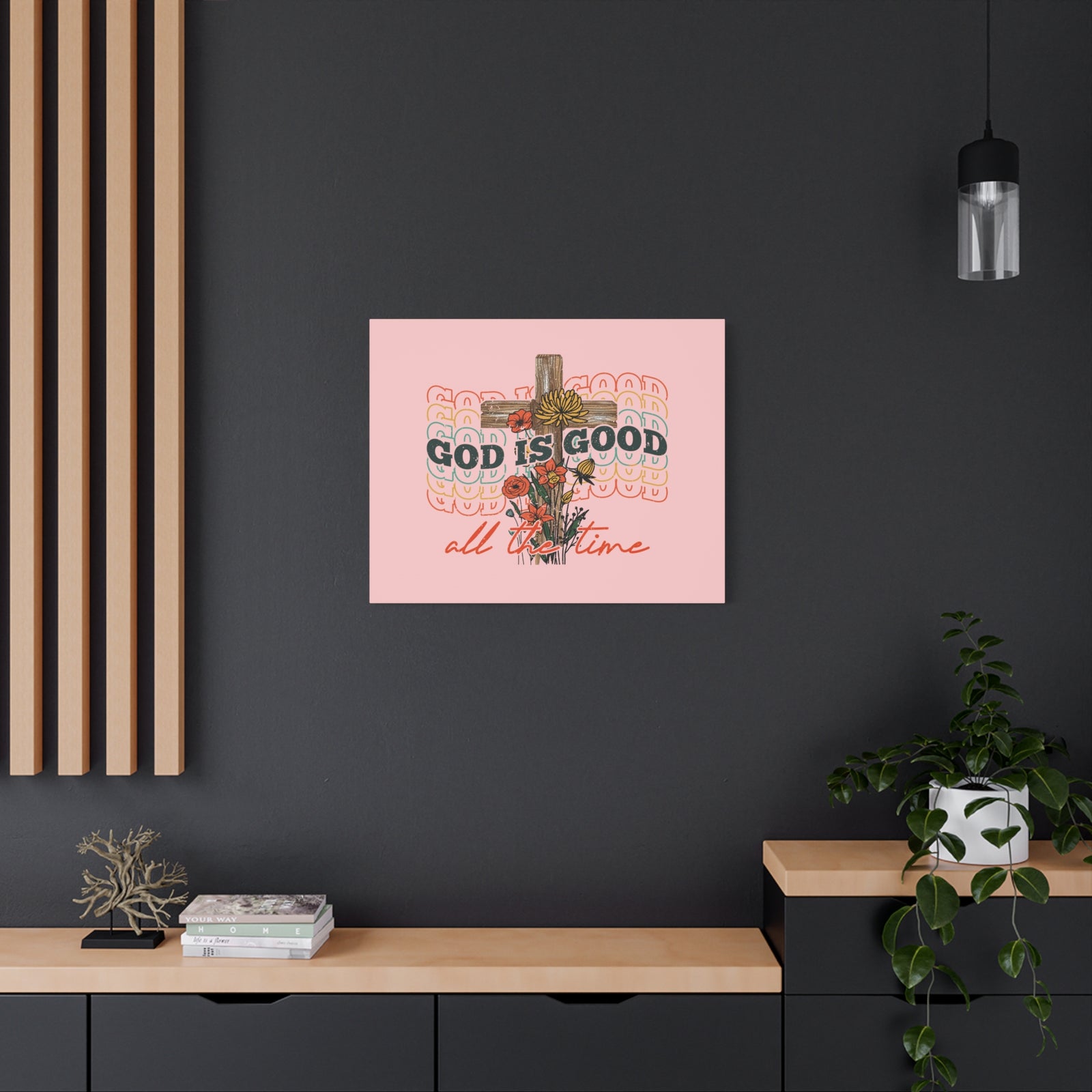 Scripture Canvas God Is Good Psalm 100:5 Light Red Christian Wall Art Bible Verse Print Ready to Hang-Express Your Love Gifts