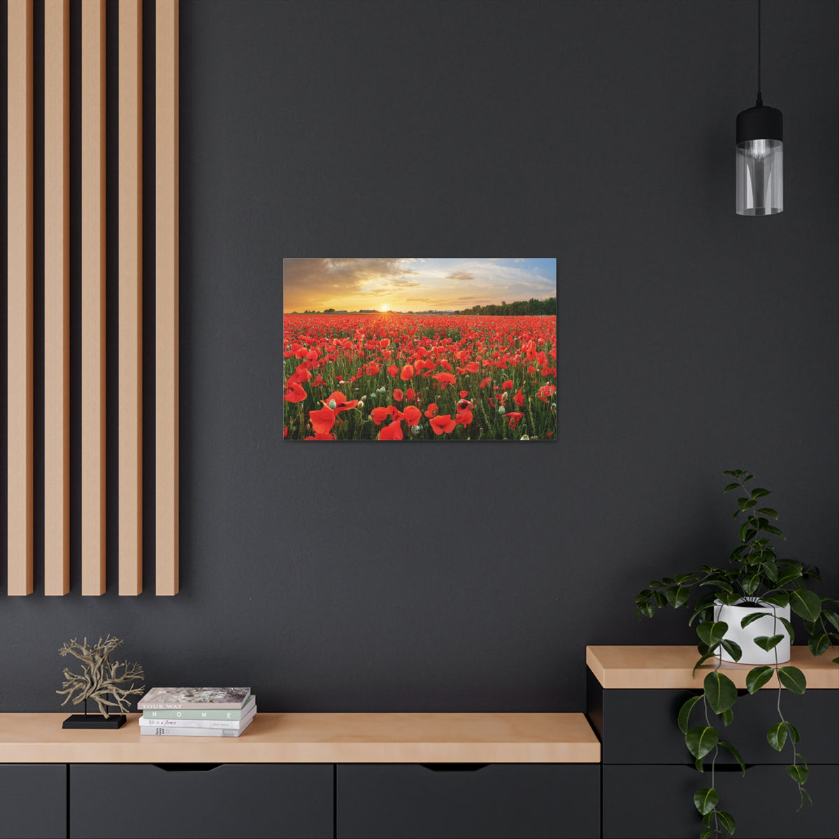 Sunset Over Poppy Field Flower Canvas Wall Art for Home Decor Ready-to-Hang-Express Your Love Gifts