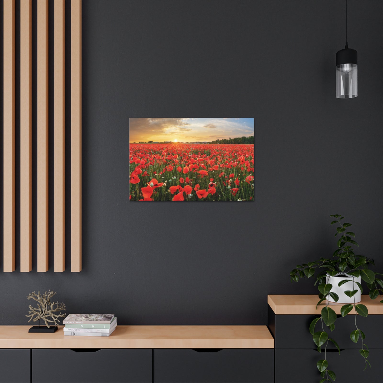 Sunset Over Poppy Field Flower Canvas Wall Art for Home Decor Ready-to-Hang-Express Your Love Gifts