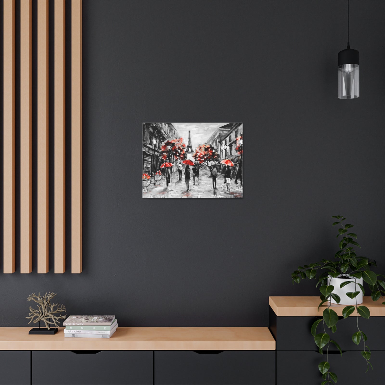 Eiffel Tower Street View Umbrella Paris France Canvas Artwork High-Quality Breathtaking French City for Home Decor Ready to Hang-Express Your Love Gifts