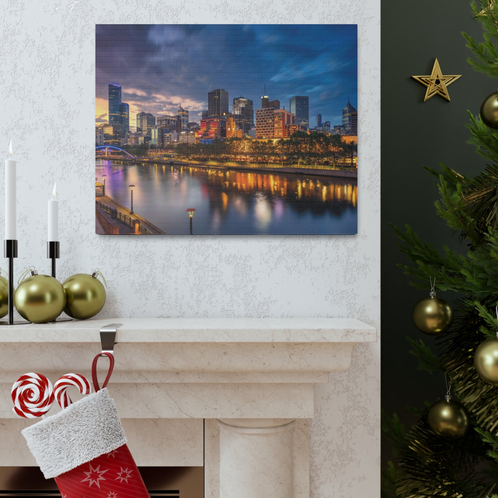 Melbourne Night Skyline Canvas Artwork High-Quality Breathtaking Stunning Cityscape for Home Decor Ready to Hang-Express Your Love Gifts