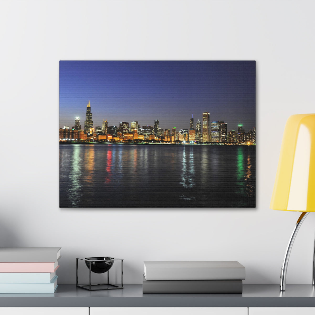 Chicago Night Skyline Canvas Artwork High-Quality Breathtaking Stunning Cityscape for Home Decor Ready to Hang-Express Your Love Gifts
