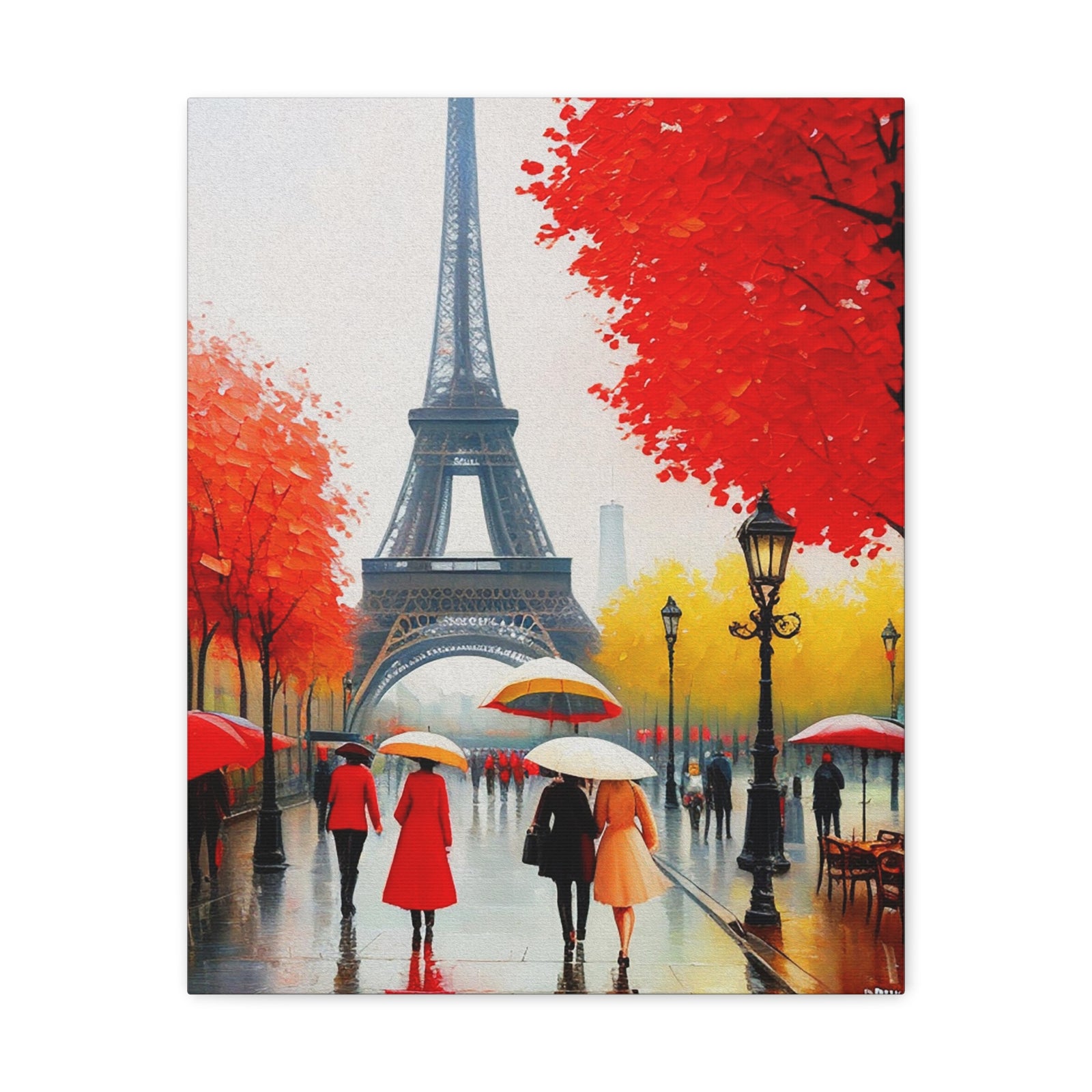 Paris Eiffel Tower Red Dress And Red Tree France Canvas Artwork High-Quality Breathtaking French City for Home Decor Ready to Hang-Express Your Love Gifts