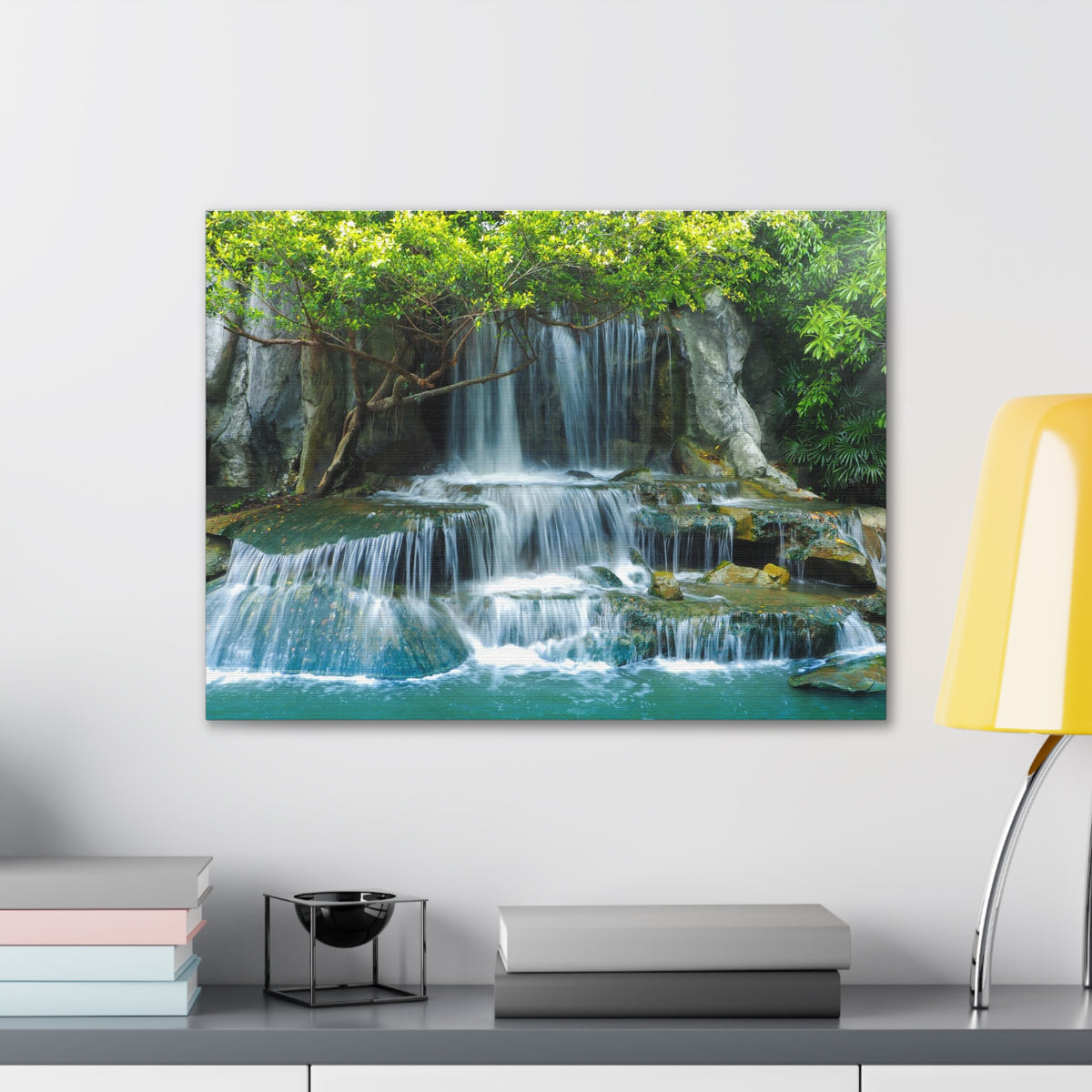 Forest Jungle Cascading Waterfall Nature Wilderness Photography Canvas Wall Art for Home Decor Ready-to-Hang-Express Your Love Gifts