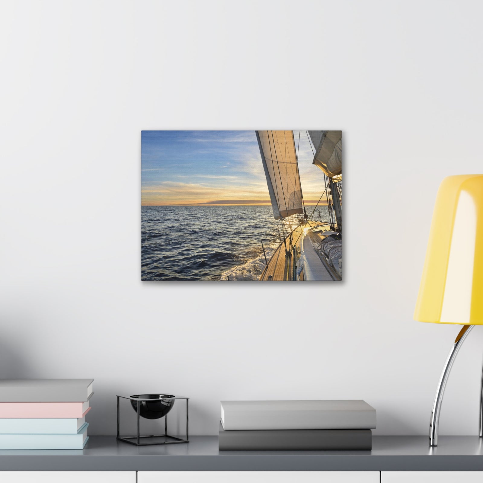 Sailboat Sailing In The Sea At Sunset Ocean Canvas Wall Art for Home Decor Ready-to-Hang-Express Your Love Gifts