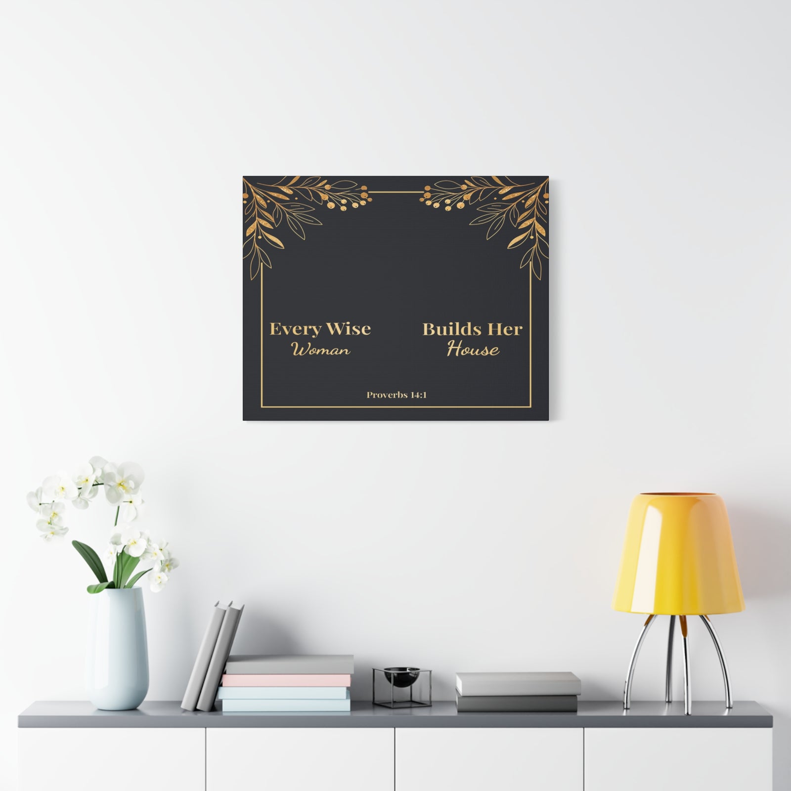 Scripture Walls Proverbs 14:1 Inspirational Wall Art Canvas Bible Verse Canvas Christian Wall Art Ready to Hang Unframed-Express Your Love Gifts