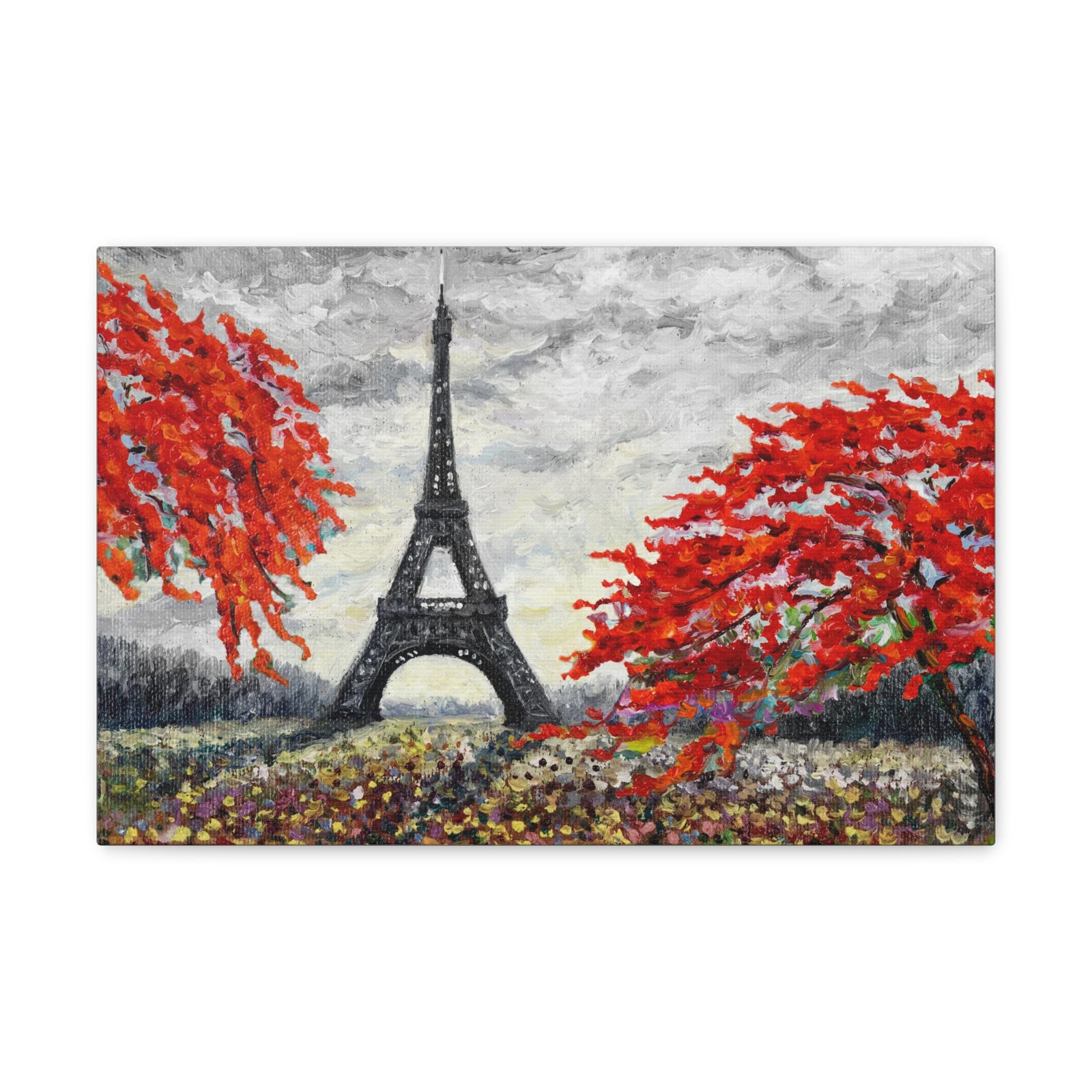 Eiffel Tower Red Tree Paris France Canvas Artwork High-Quality Breathtaking French City for Home Decor Ready to Hang-Express Your Love Gifts