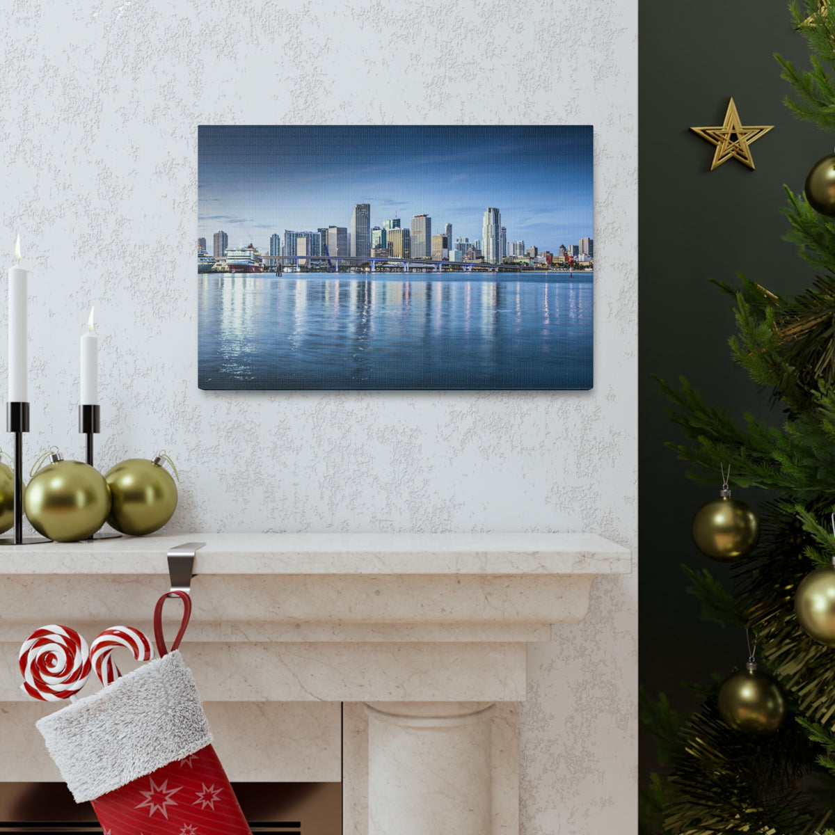 Miami Daytime Skyline Canvas Artwork High-Quality Breathtaking Stunning Cityscape for Home Decor Ready to Hang-Express Your Love Gifts