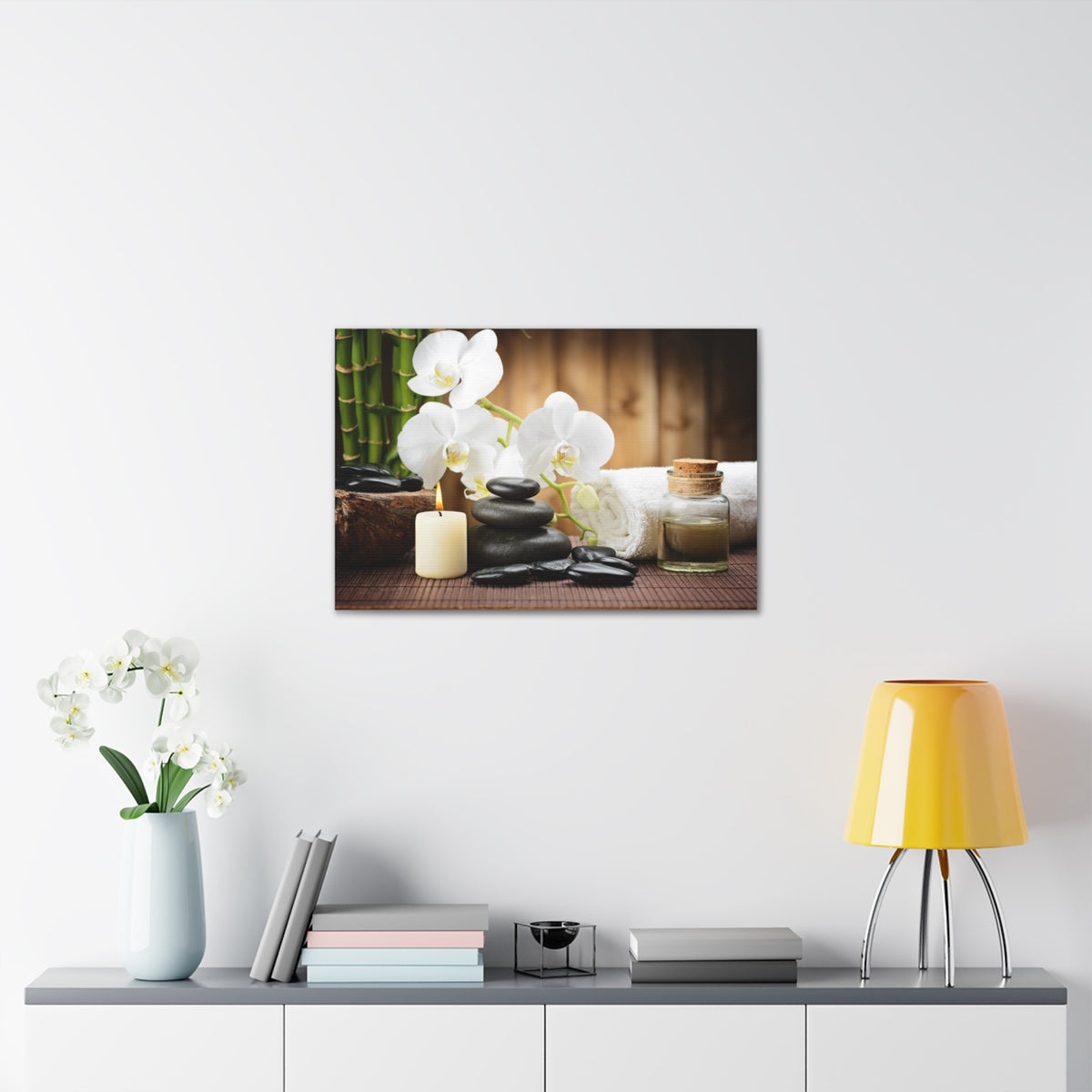 White Orchid and Bamboo Forest Floral Nature Photography Canvas Wall Art for Home Decor Ready-to-Hang-Express Your Love Gifts