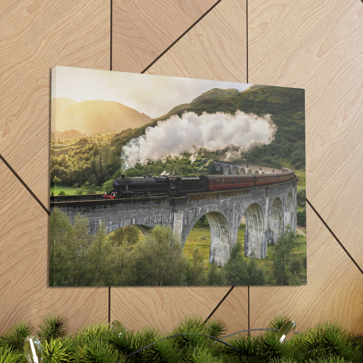 Steam Train Running On Scottish Highlands Modern Multicolor Scenic Nature Photography Canvas Home Office Decor Ready to Hang-Express Your Love Gifts