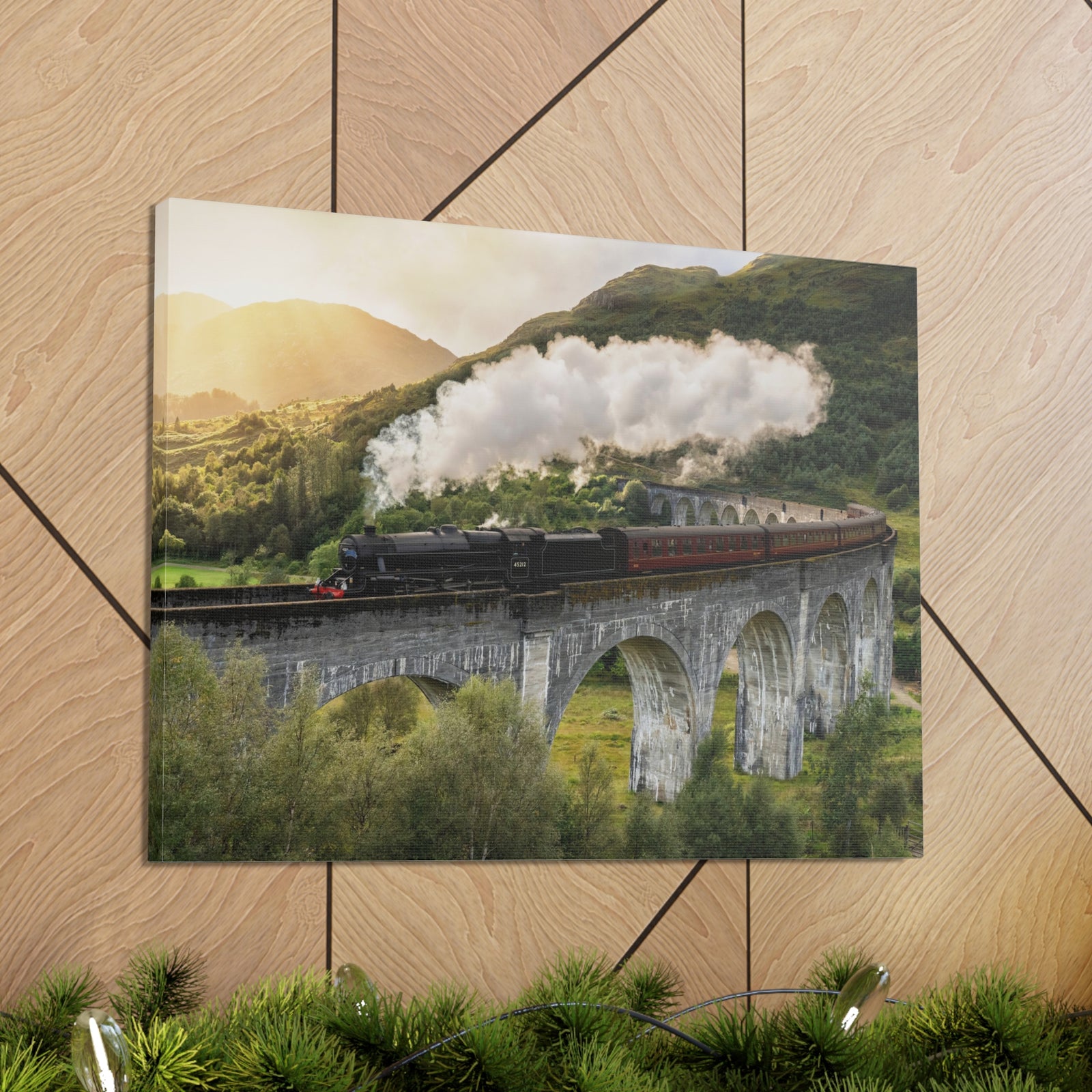 Steam Train Running On Scottish Highlands Modern Multicolor Scenic Nature Photography Canvas Home Office Decor Ready to Hang-Express Your Love Gifts
