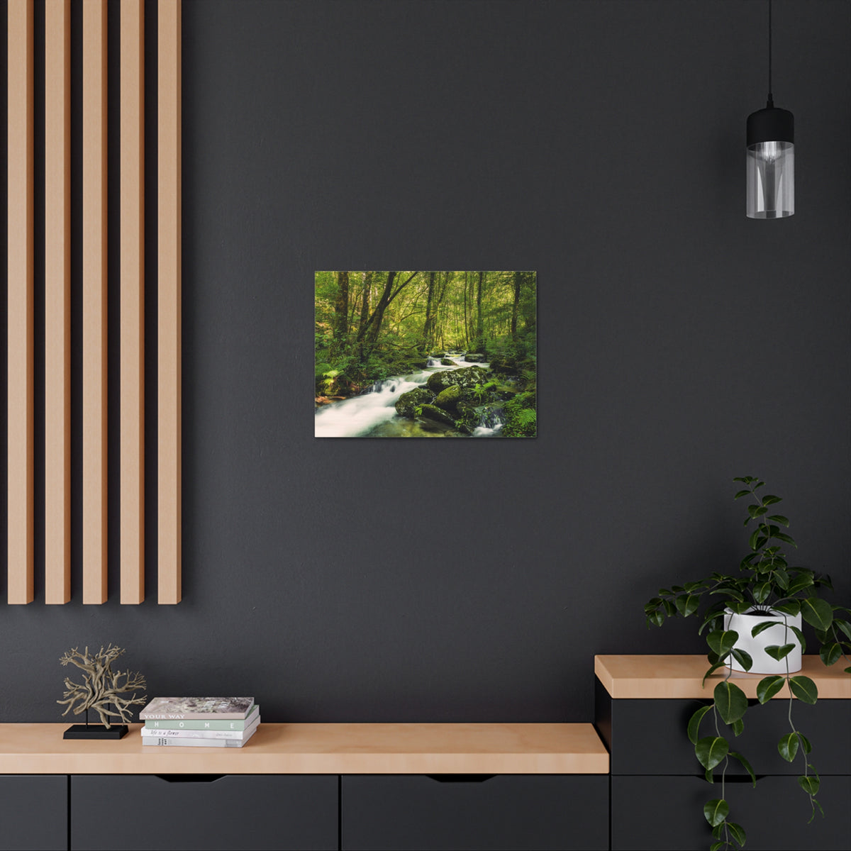 Green Forest River Nature Wilderness Photography Canvas Wall Art for Home Decor Ready-to-Hang-Express Your Love Gifts