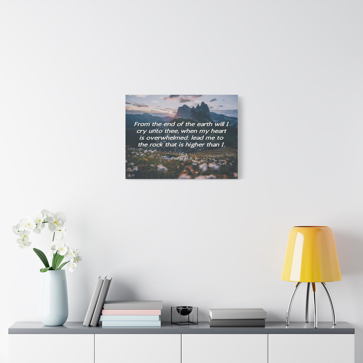 Scripture Canvas Heart Is Overwhelmed Psalms 61:2 Christian Wall Art Bible Verse Print Ready to Hang-Express Your Love Gifts