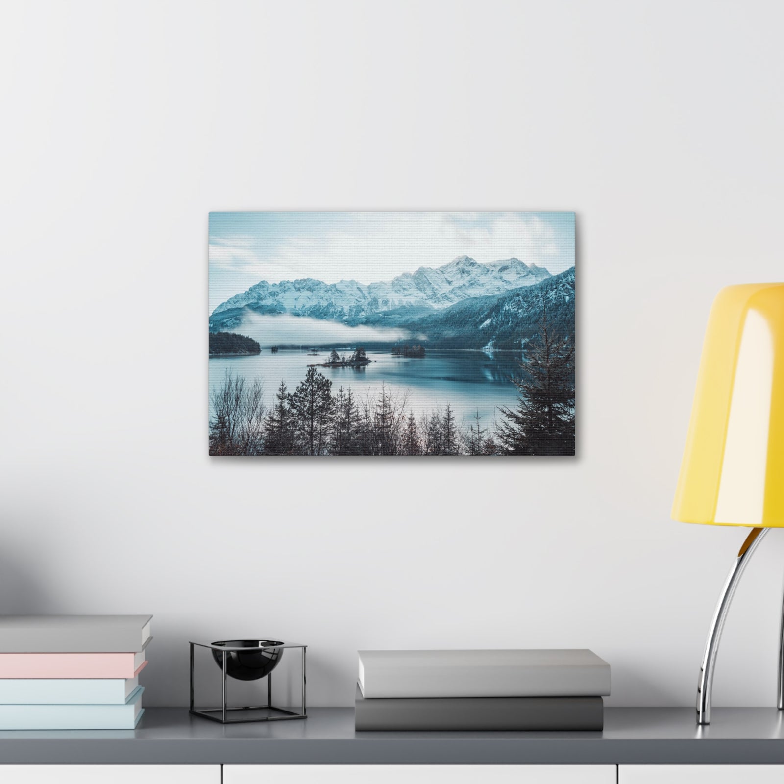 Winter Mountain Lake Pine Tree Lake Nature Wilderness Photography Canvas Wall Art for Home Decor Ready-to-Hang-Express Your Love Gifts