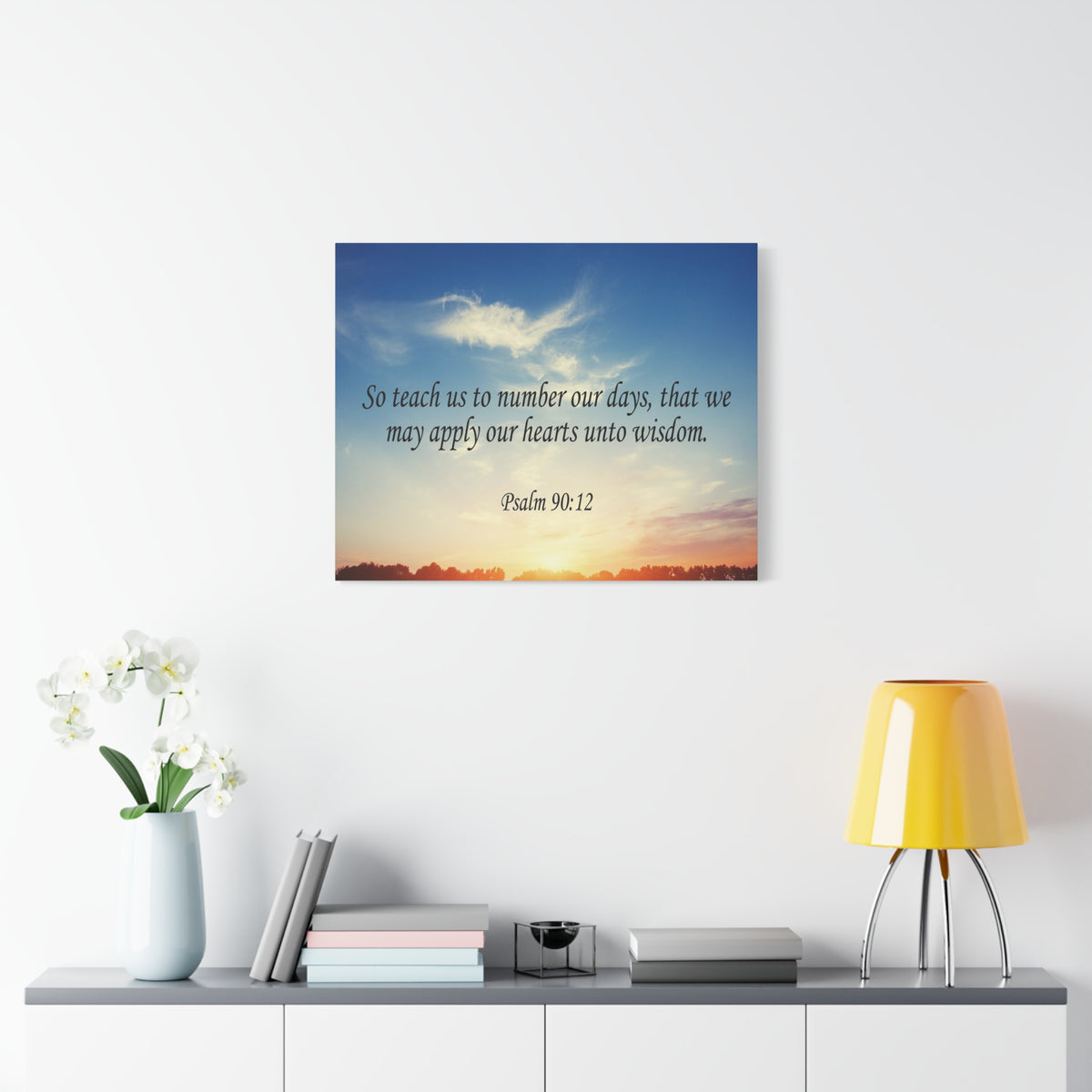 Scripture Canvas Hearts Unto Wisdom Psalm 90:12 Christian Wall Art Bible Verse Print Ready to Hang-Express Your Love Gifts