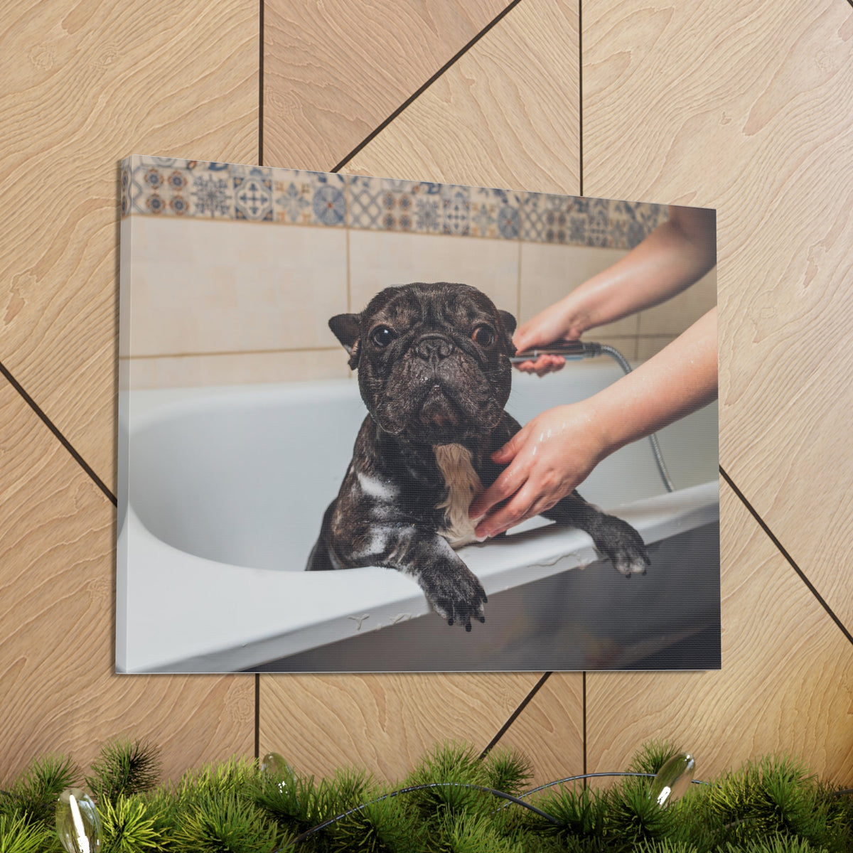 Cute French Bulldog Bath Canvas Wall Art for Home Decor Ready-to-Hang-Express Your Love Gifts