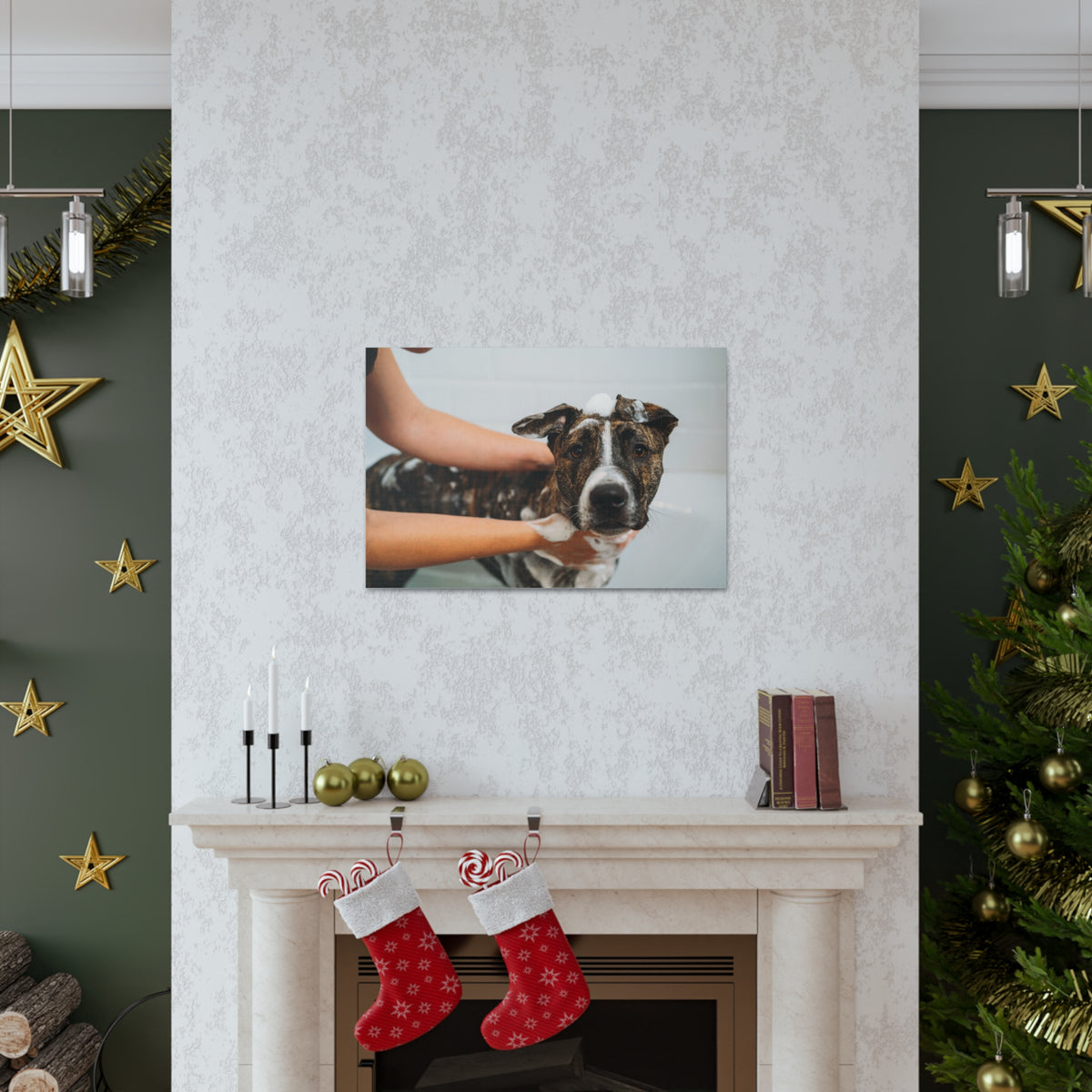 Cute American Staffordshire Terrier Bathee Canvas Wall Art for Home Decor Ready-to-Hang-Express Your Love Gifts