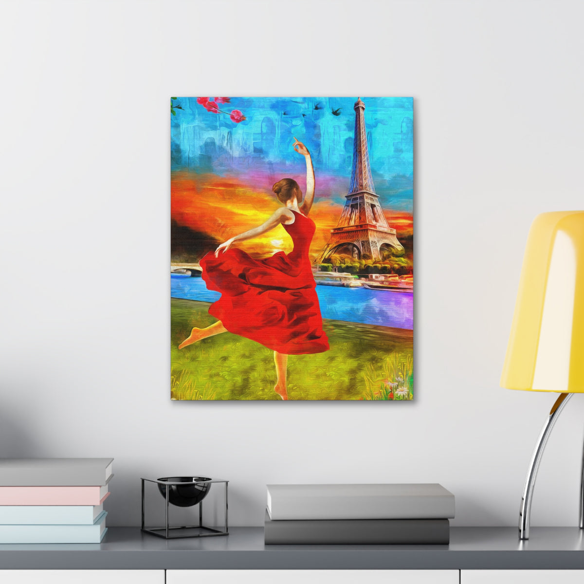 Eiffel Tower Red Dress Paris France Canvas Artwork High-Quality Breathtaking French City for Home Decor Ready to Hang-Express Your Love Gifts