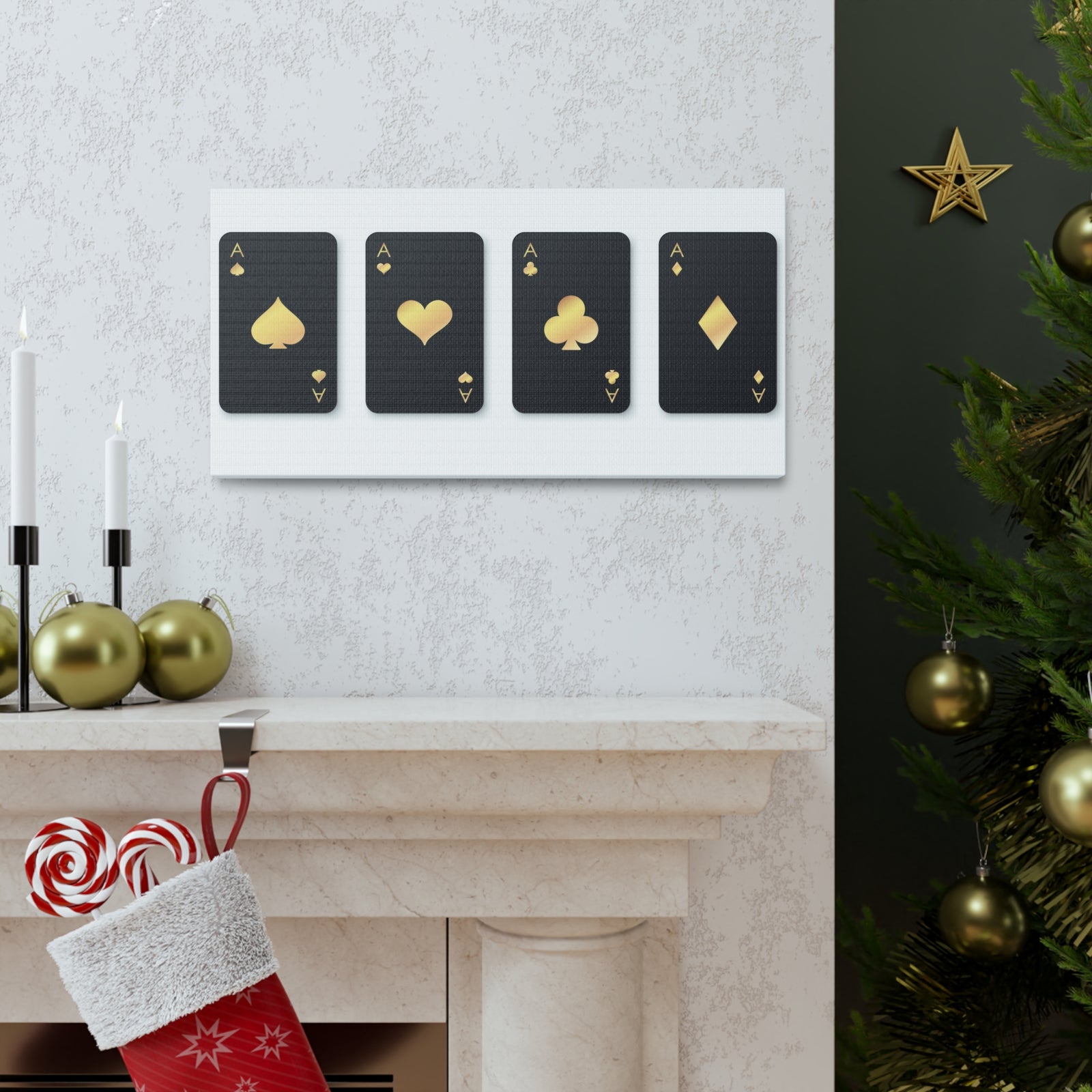 Four Black Aces Card Suits Playing Card Canvas Wall Art for Home Decor Ready-to-Hang-Express Your Love Gifts