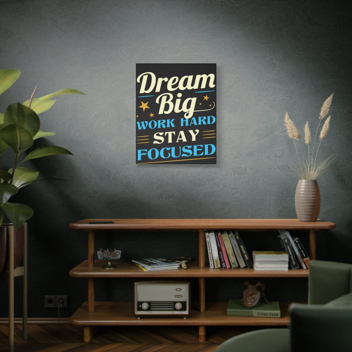 Dream Big Work Hard Stay Focused Inspirational Motivational Quote Canvas Wall Art for Home Decor Ready-to-Hang-Express Your Love Gifts