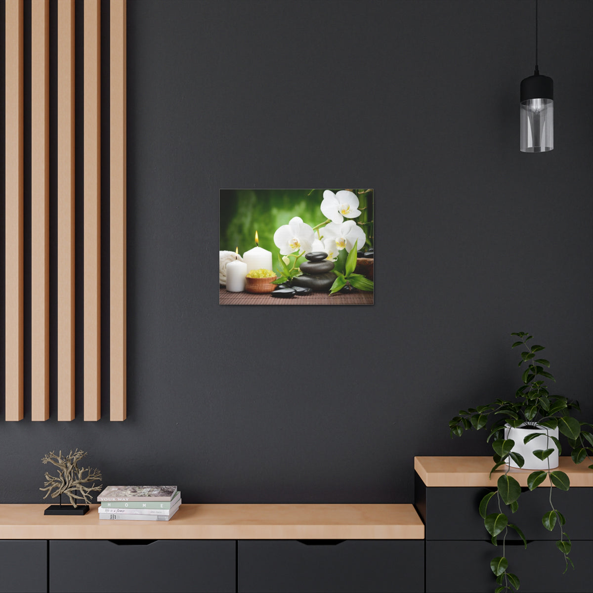Zen Stones and Orchid Forest Floral Nature Photography Canvas Wall Art for Home Decor Ready-to-Hang-Express Your Love Gifts