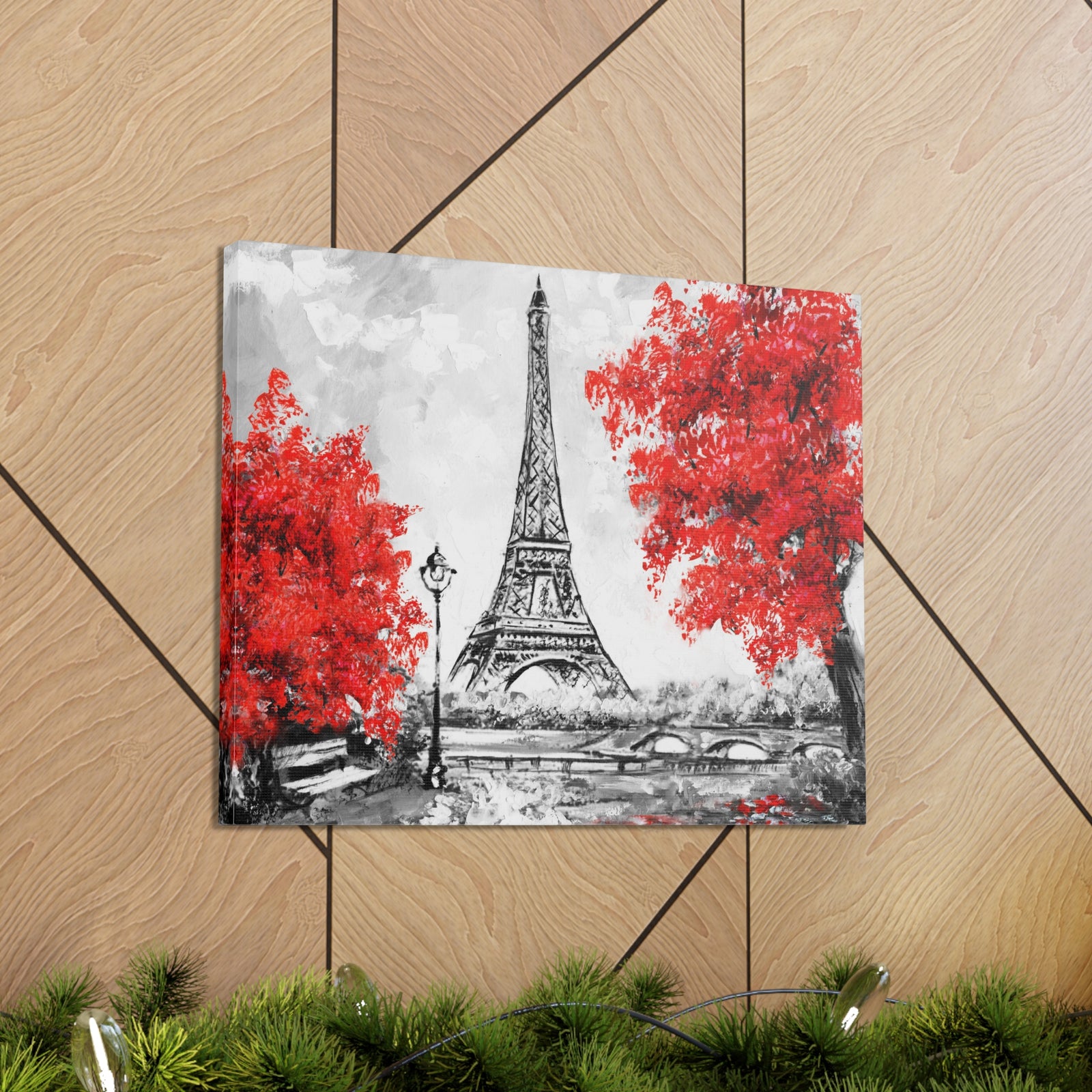 Paris Red Tree Eiffel Tower France Canvas Artwork High-Quality Breathtaking French City for Home Decor Ready to Hang-Express Your Love Gifts