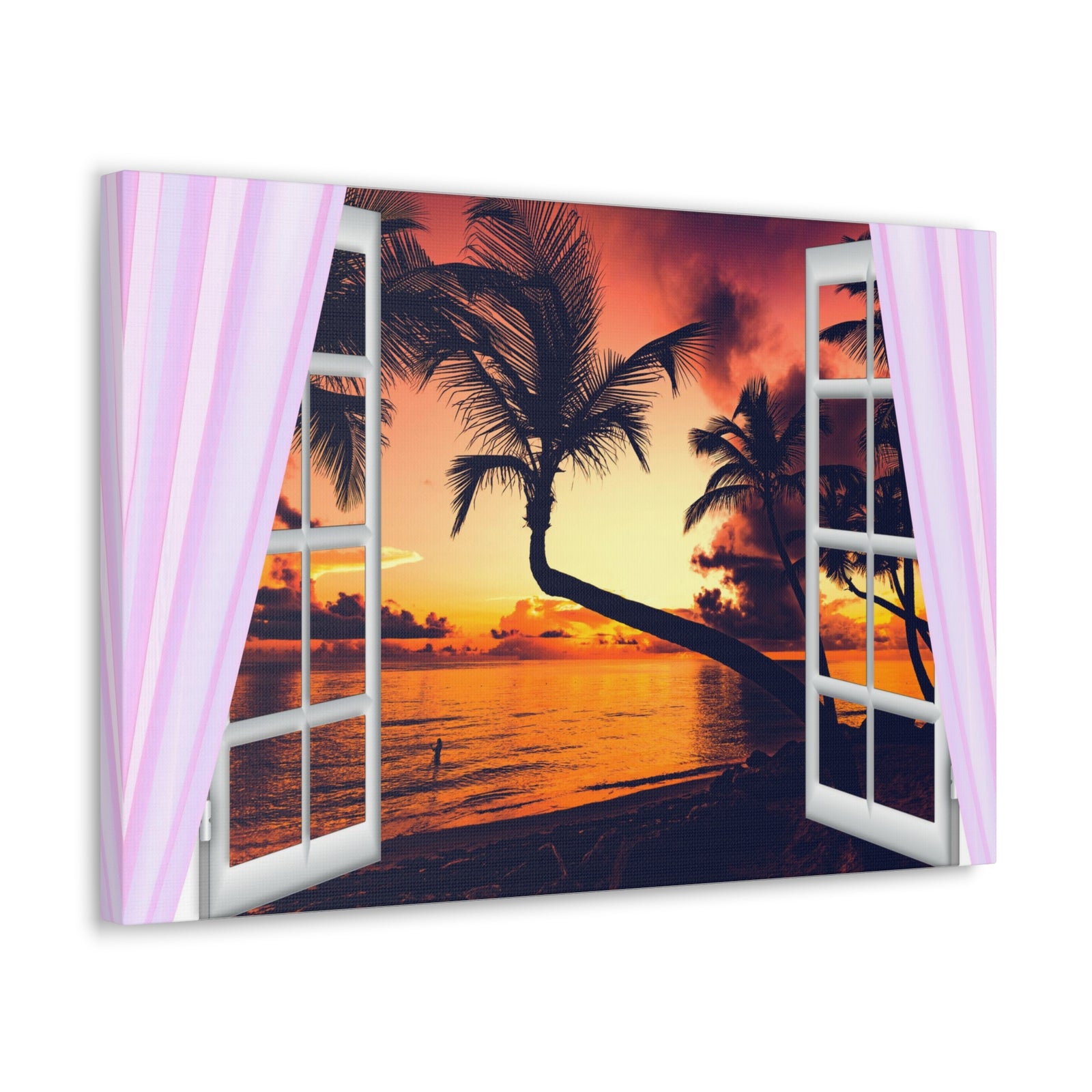 Window Open View Sea Sunset Sun In The Clouds Ocean Canvas Wall Art for Home Decor Ready-to-Hang-Express Your Love Gifts