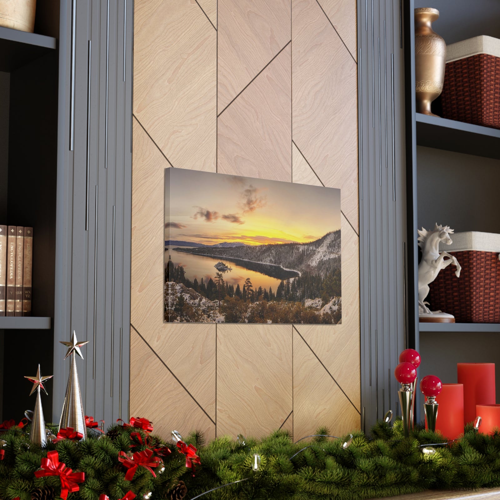 Winter Pine Tree Forest Mountain Lake Nature Wilderness Photography Canvas Wall Art for Home Decor Ready-to-Hang-Express Your Love Gifts