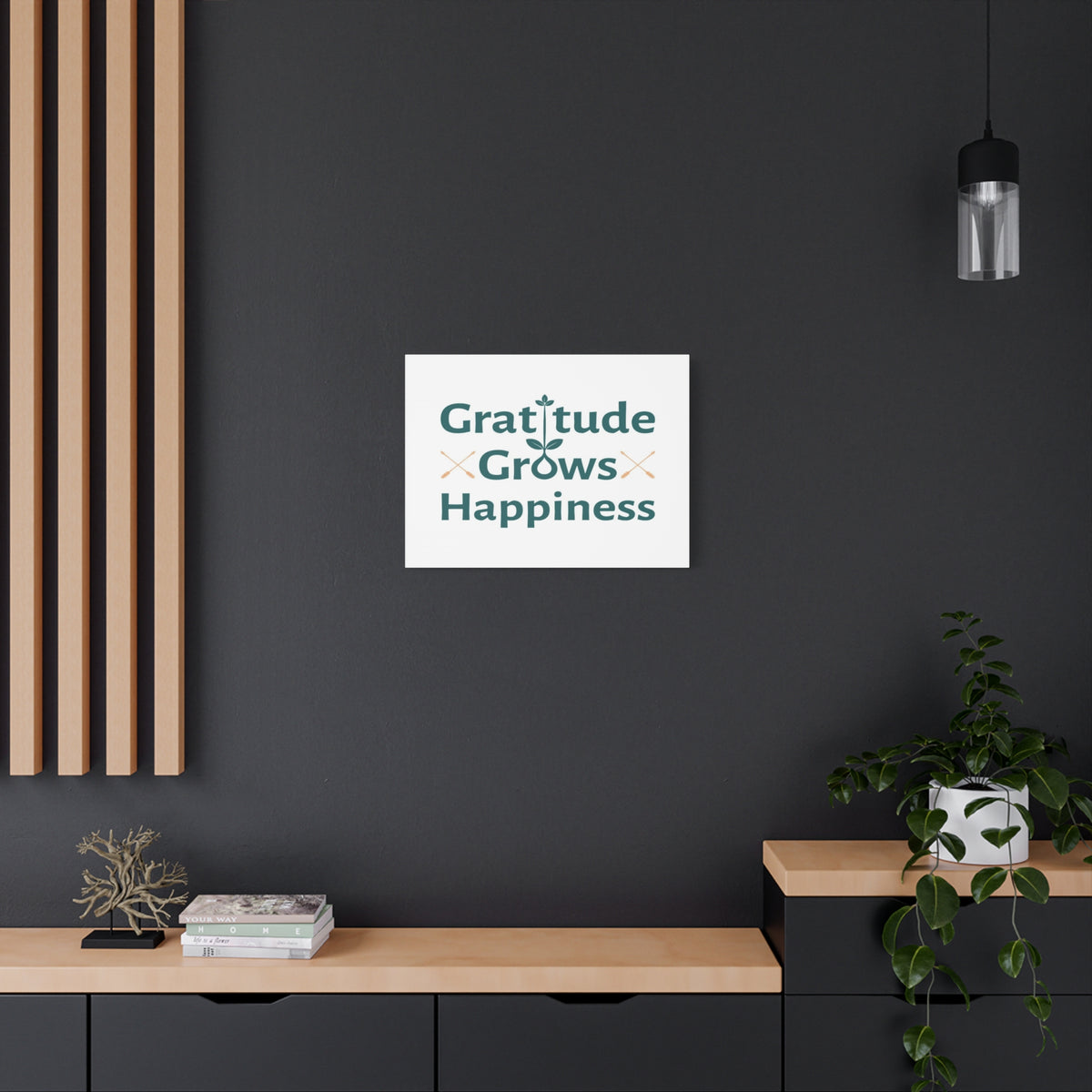 Gratitude Grows Happiness Inspirational Motivational Quote Canvas Wall Art for Home Decor Ready-to-Hang-Express Your Love Gifts