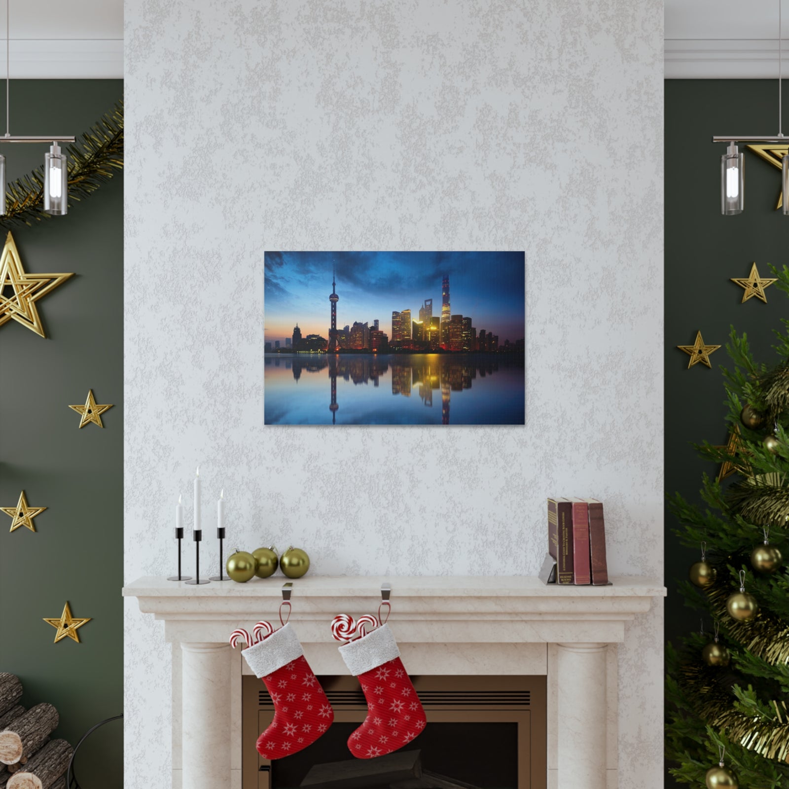 Shanghai Night Skyline Canvas Artwork High-Quality Breathtaking Stunning Cityscape for Home Decor Ready to Hang-Express Your Love Gifts