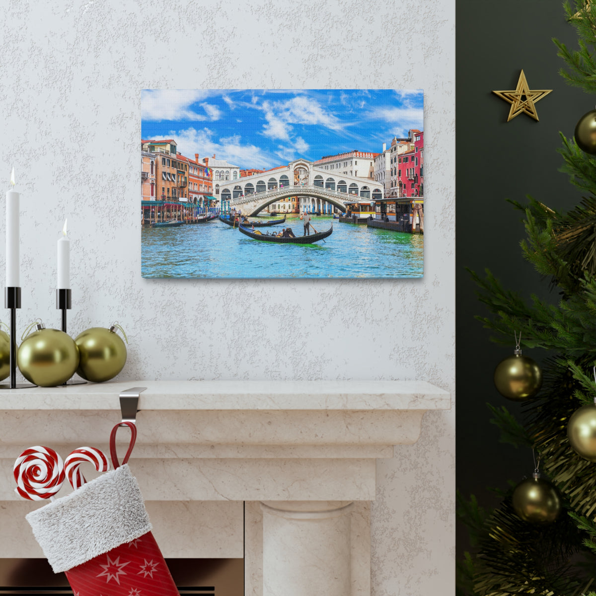 Rialto Bridge Venice Modern Multicolor Scenic Nature Photography Canvas Home Office Decor Ready to Hang-Express Your Love Gifts