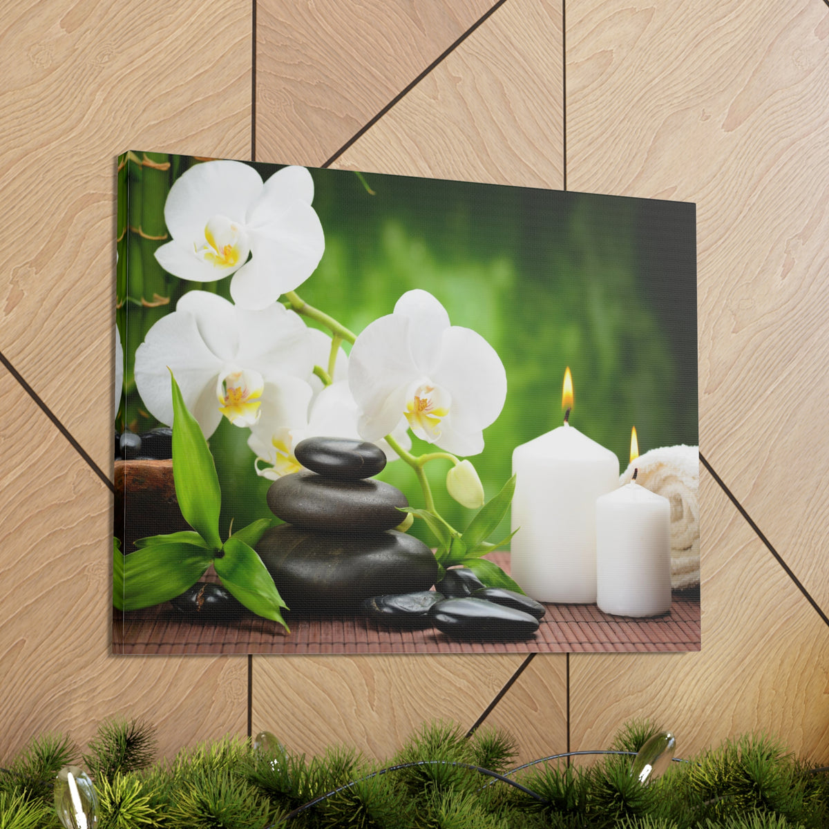 Zen Basalt Stones Forest Floral Nature Photography Canvas Wall Art for Home Decor Ready-to-Hang-Express Your Love Gifts