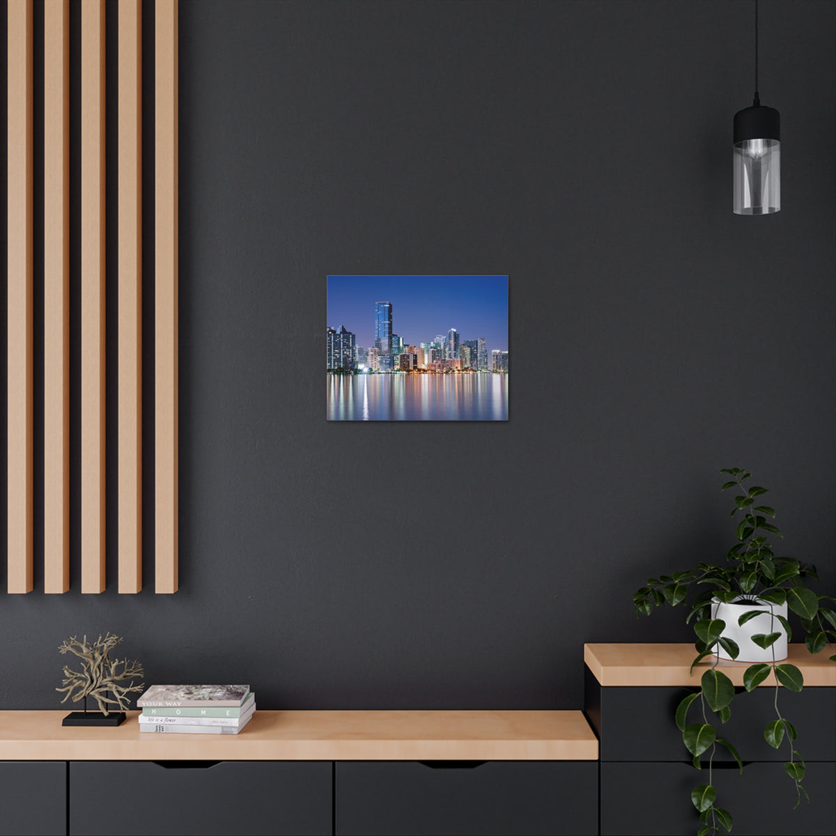 Miami Night Skyline Canvas Artwork High-Quality Breathtaking Stunning Cityscape for Home Decor Ready to Hang-Express Your Love Gifts