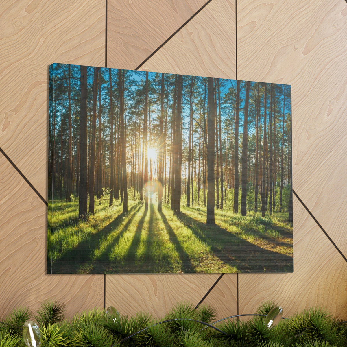Forest Green Sunrise Nature Wilderness Photography Canvas Wall Art for Home Decor Ready-to-Hang-Express Your Love Gifts