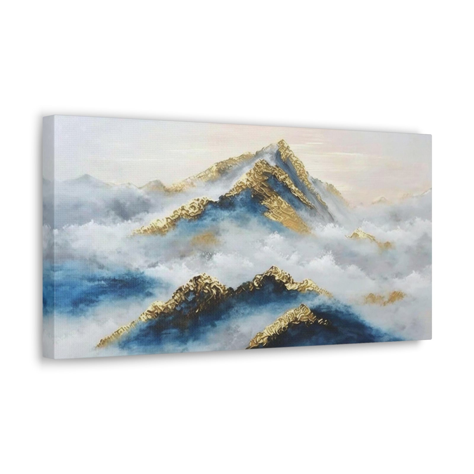 Large Mountain With Clouds Gold and Blue Landscape Painting Canvas Wall Art for Home Decor Ready-to-Hang-Express Your Love Gifts