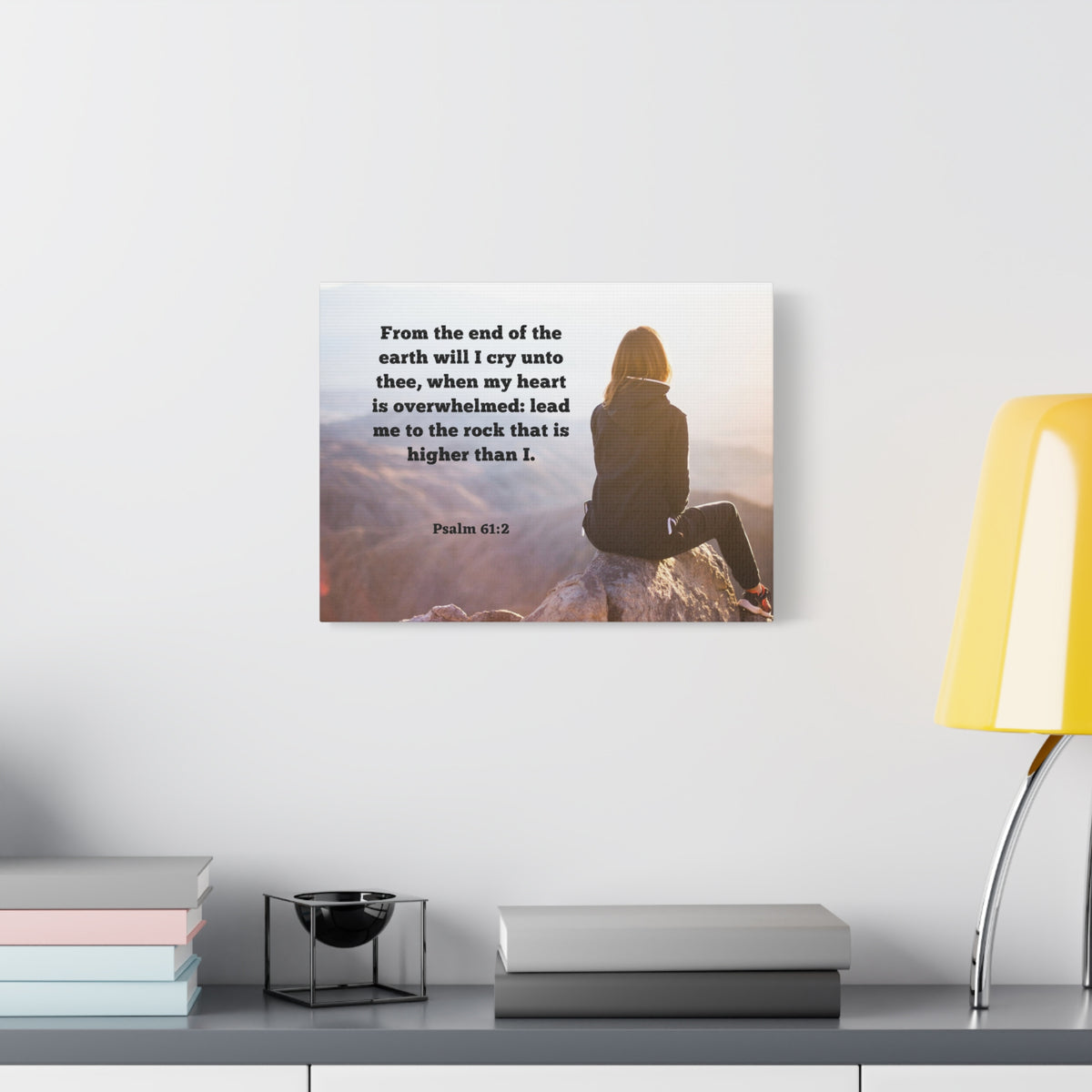 Scripture Canvas Heart Is Overwhelmed Psalms 61:2 Christian Wall Art Bible Verse Print Ready to Hang-Express Your Love Gifts