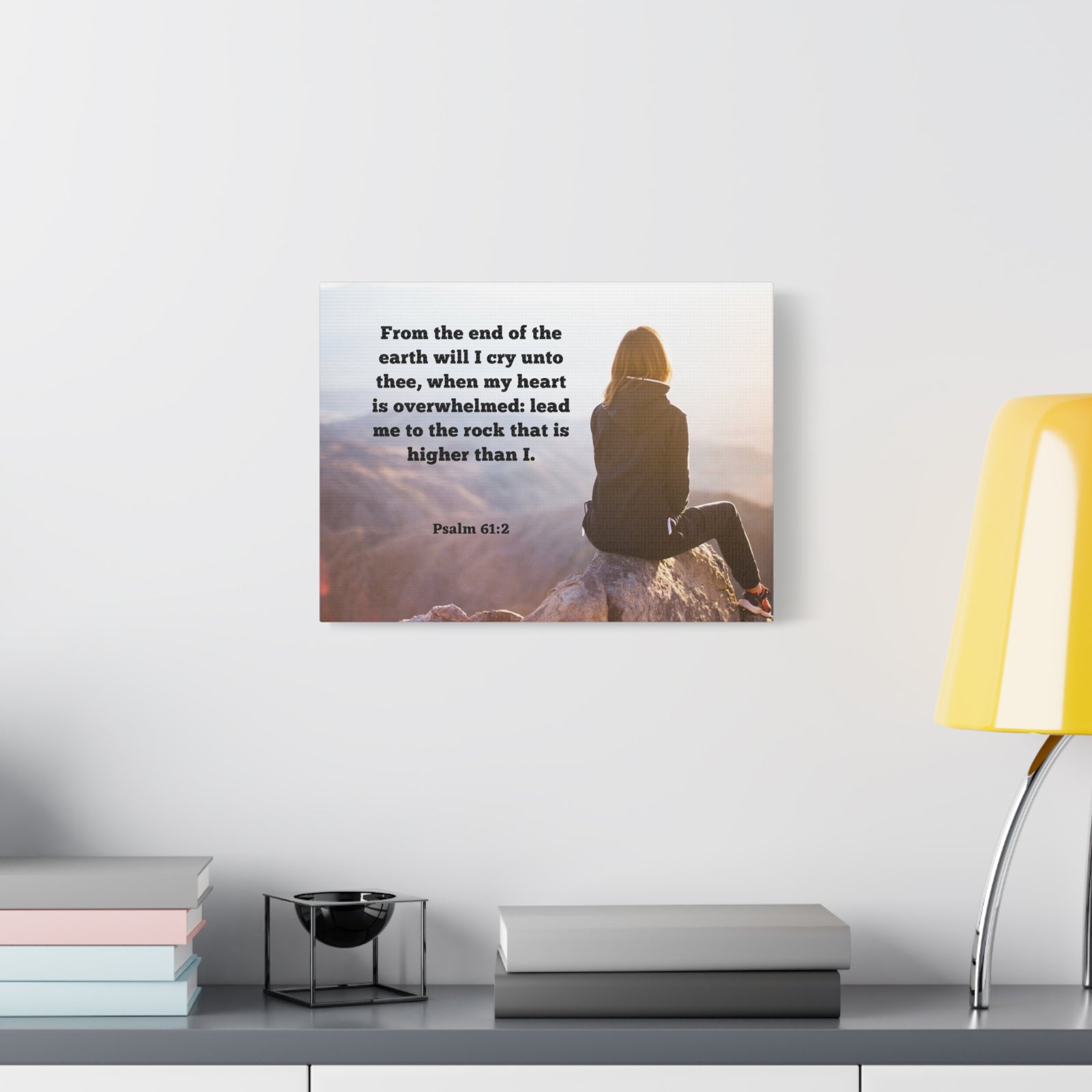 Scripture Canvas Heart Is Overwhelmed Psalms 61:2 Christian Wall Art Bible Verse Print Ready to Hang-Express Your Love Gifts