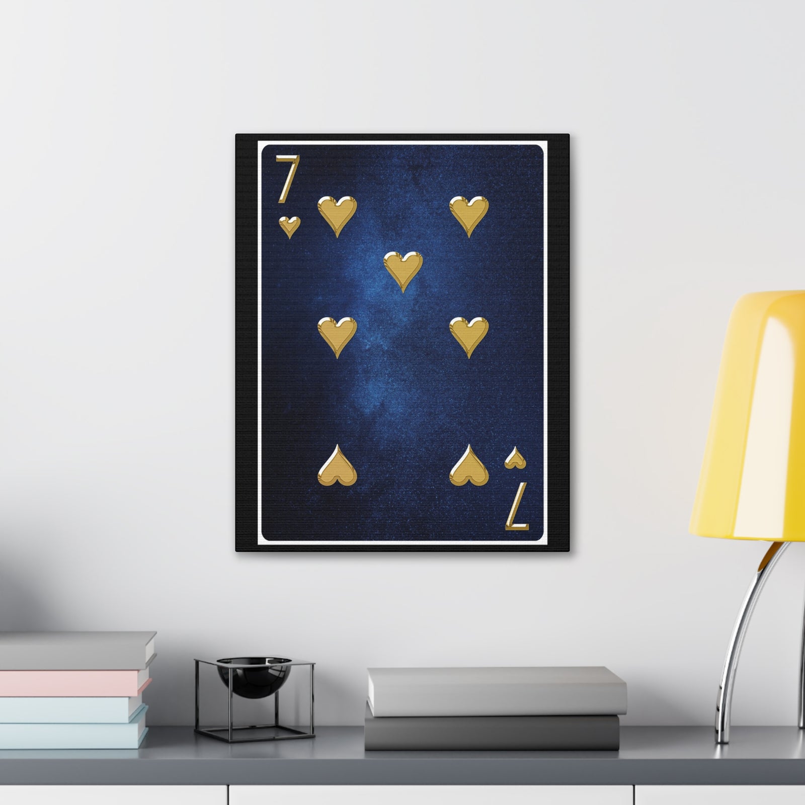 Seven Of Hearts Space Background Playing Card Canvas Wall Art for Home Decor Ready-to-Hang-Express Your Love Gifts