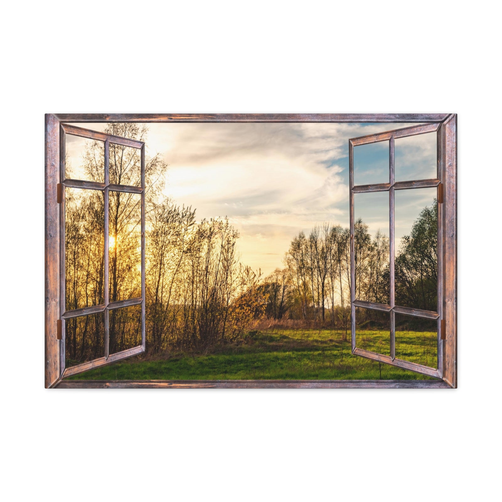 Canvas Print Wall Art Window Sunrise Tree View Nature Photography Realism Scenic Landscape Colorful Multicolor for Home Decor Ready to Hang-Express Your Love Gifts