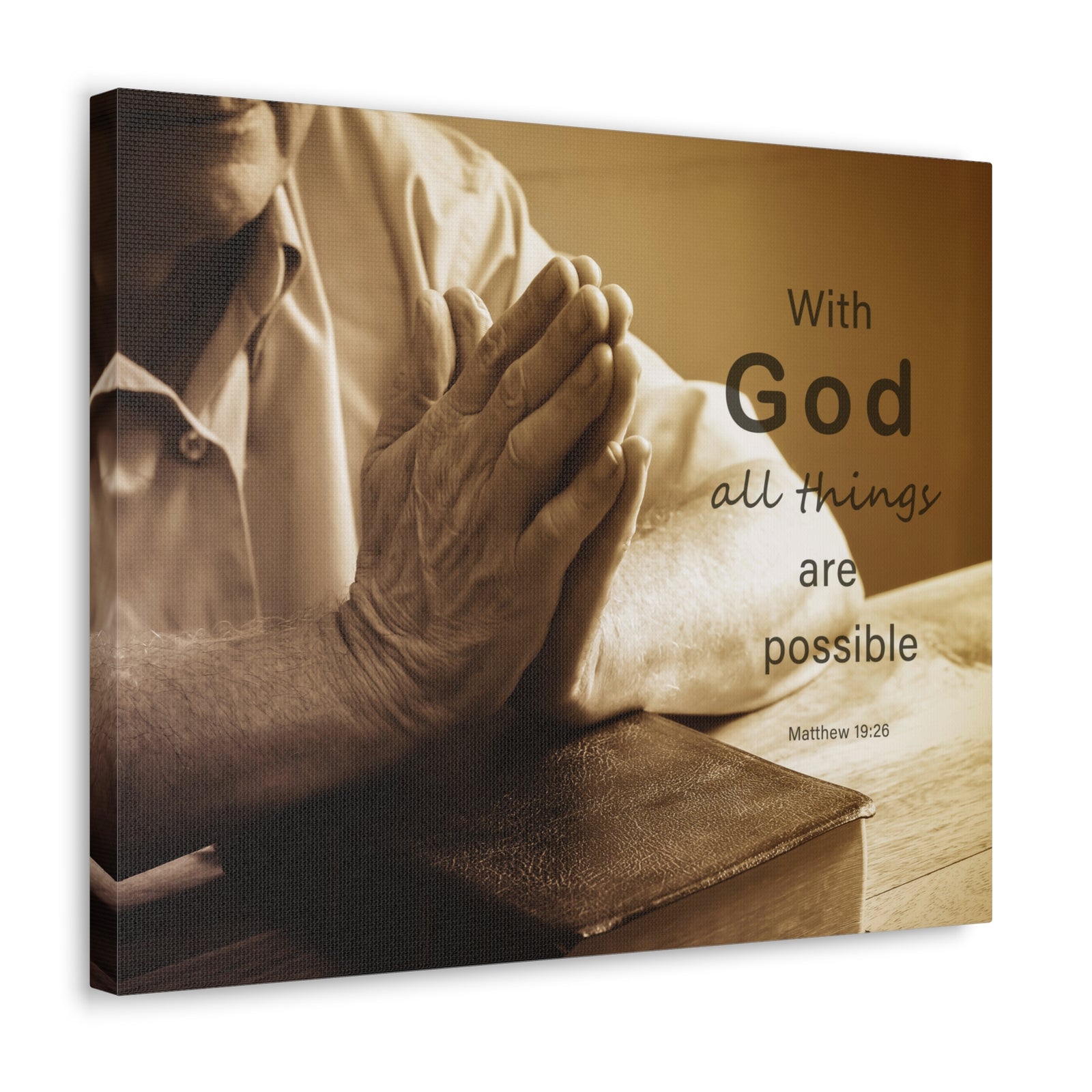 Scripture Walls With God Matthew 19:26 Praying Hands Bible Verse Canvas Christian Wall Art Ready to Hang-Express Your Love Gifts