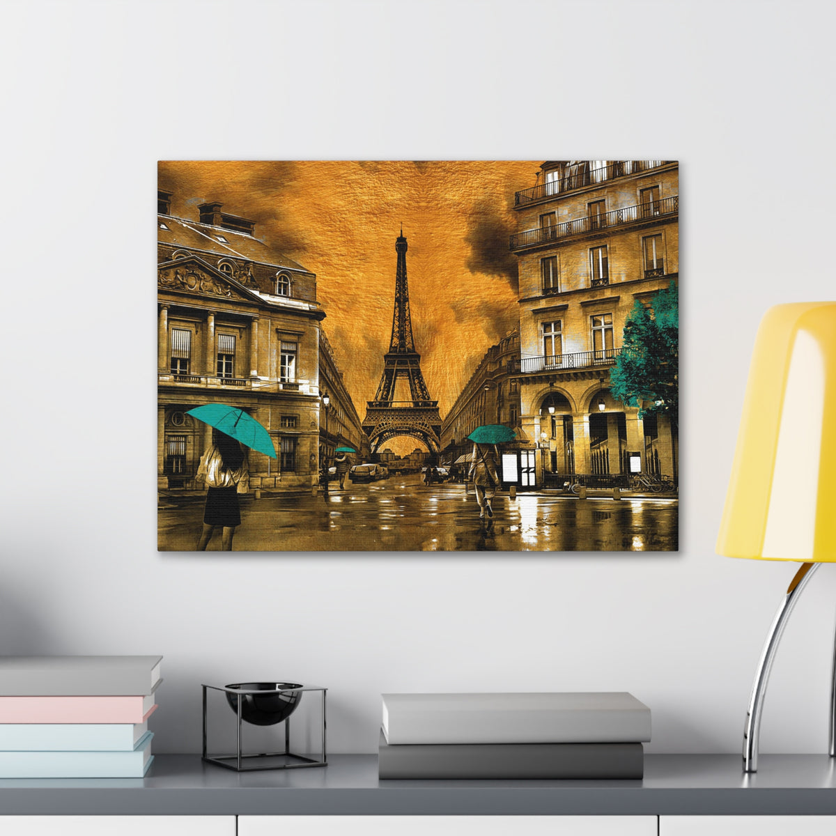 Yellow And Blue Eiffel Tower France Canvas Artwork High-Quality Breathtaking French City for Home Decor Ready to Hang-Express Your Love Gifts