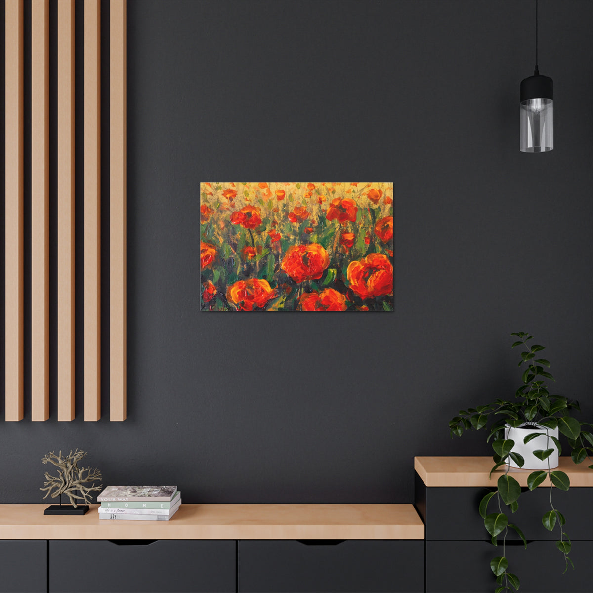 Red Large Poppies In Green Grass Flower Canvas Wall Art for Home Decor Ready-to-Hang-Express Your Love Gifts