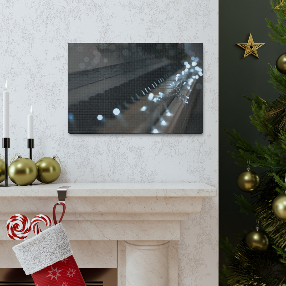 Glowing Fairy Lights on Piano Keys Music Lover's Delight Piano Keyboard Canvas Wall Art for Home Decor Ready-to-Hang-Express Your Love Gifts