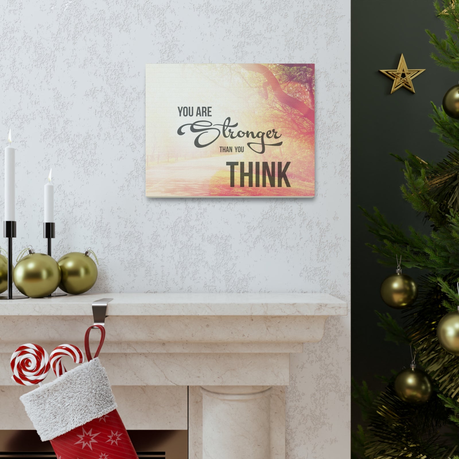 Inspirational Quote Canvas You Are Stronger Than You Think Wall Art Motivational Motto Inspiring Prints Artwork Decor Ready to Hang-Express Your Love Gifts