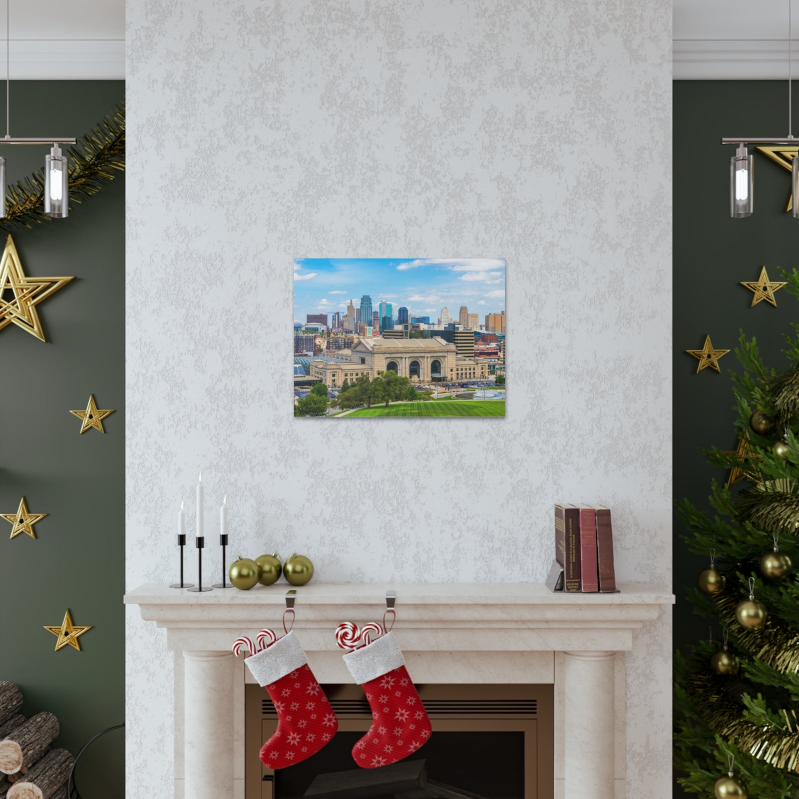 Kansas City Daytime Skyline Canvas Artwork High-Quality Breathtaking Stunning Cityscape for Home Decor Ready to Hang-Express Your Love Gifts