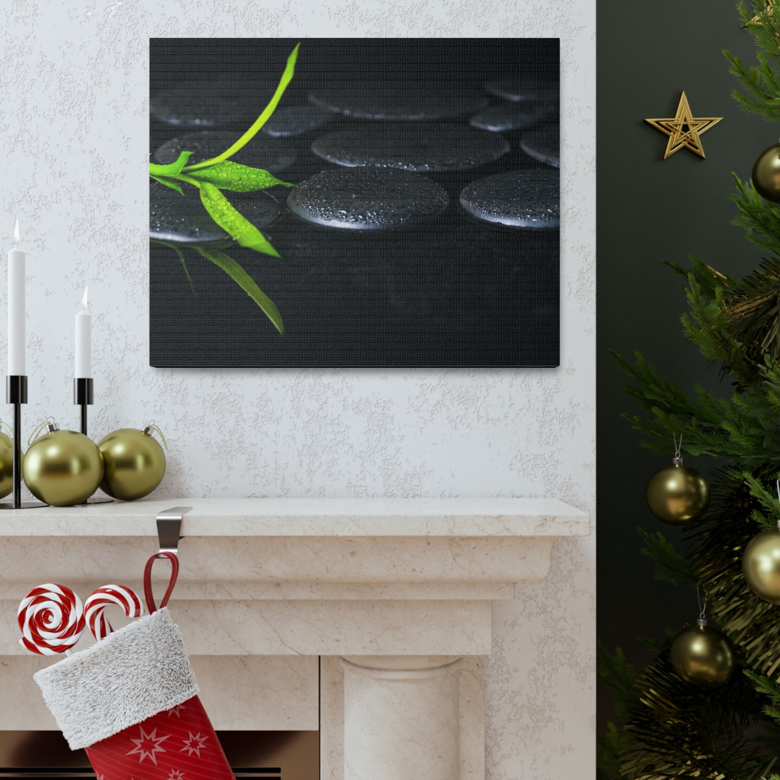 Green Bamboo on Stones Forest Floral Nature Photography Canvas Wall Art for Home Decor Ready-to-Hang-Express Your Love Gifts