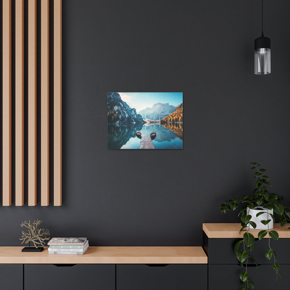 Mountain Valley Clear Lake Nature Wilderness Photography Canvas Wall Art for Home Decor Ready-to-Hang-Express Your Love Gifts