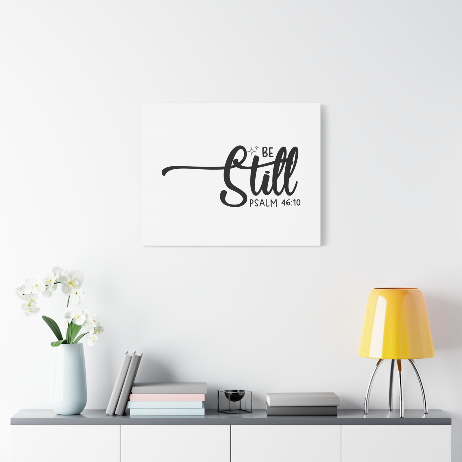 Scripture Canvas Be Still White Psalm 46:10 Christian Wall Art Bible Verse Print Ready to Hang-Express Your Love Gifts