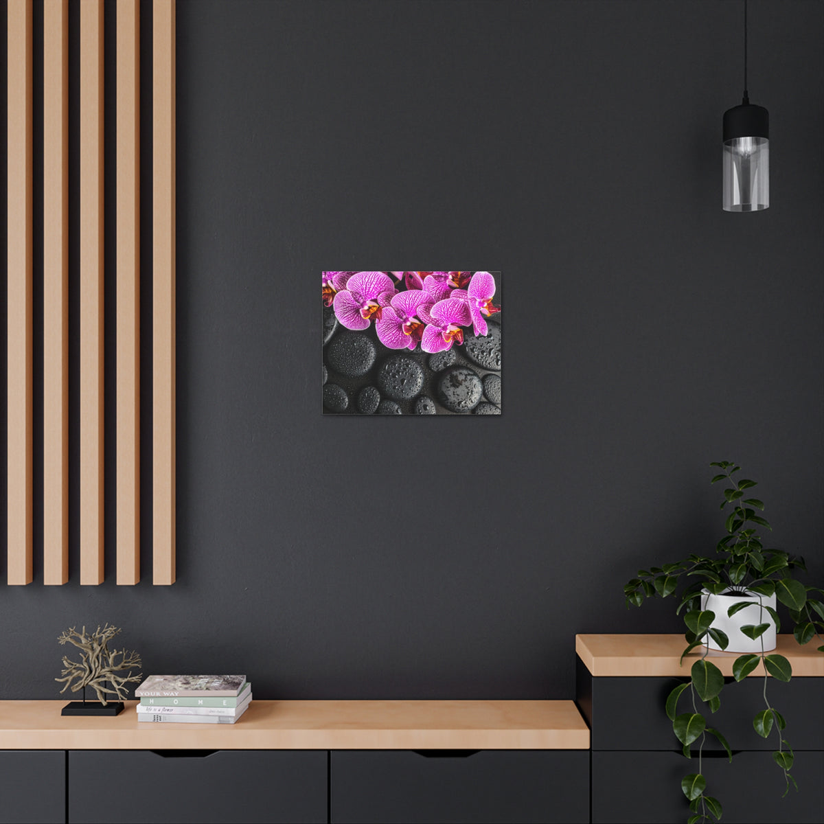 Violet Orchid on Stones Forest Floral Nature Photography Canvas Wall Art for Home Decor Ready-to-Hang-Express Your Love Gifts